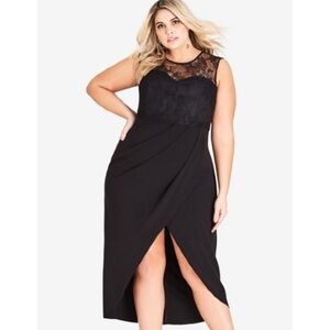 City Chic Black Lace Decollete Dress size 24